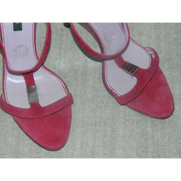 Sergio Rossi Womens Size 37 US 7 Burgundy Suede Strappy High Heels Sandals - Picture 5 of 12